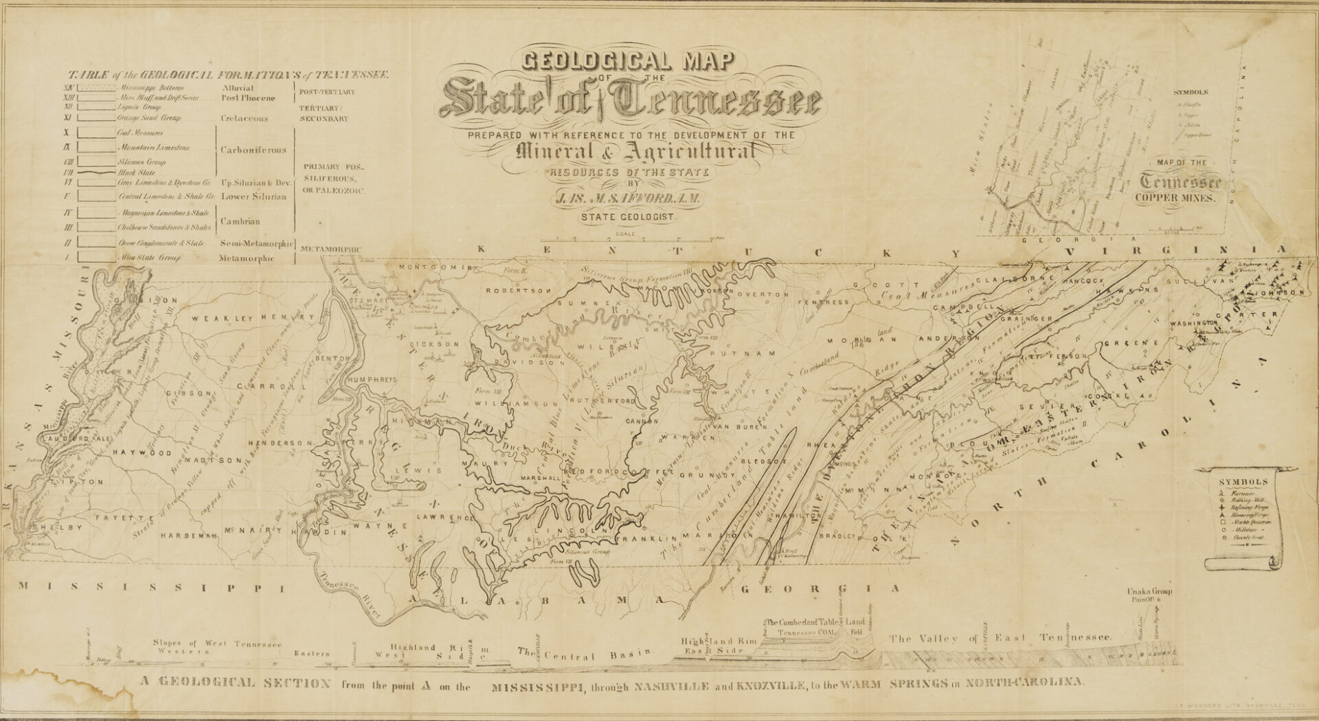 Lot 515: Rare Geological Map of Tennessee, c. 1856