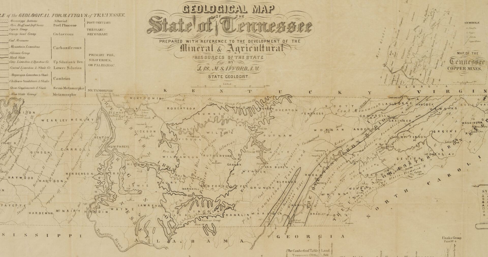 Lot 515: Rare Geological Map of Tennessee, c. 1856