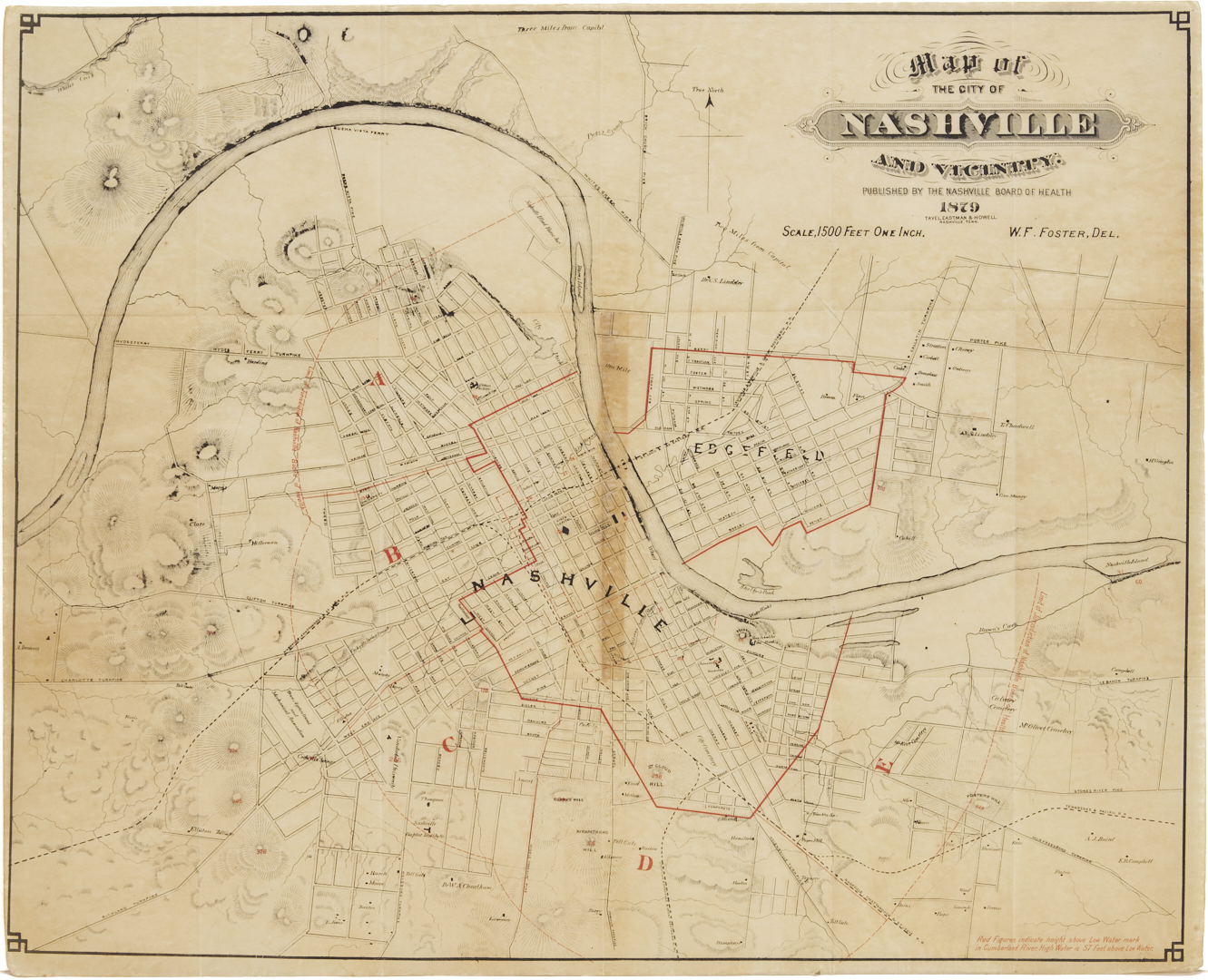Lot 516: 1879 Map of Nashville Tennessee, Wilbur Foster