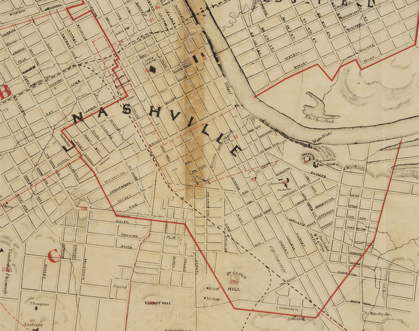 Lot 516: 1879 Map of Nashville Tennessee, Wilbur Foster