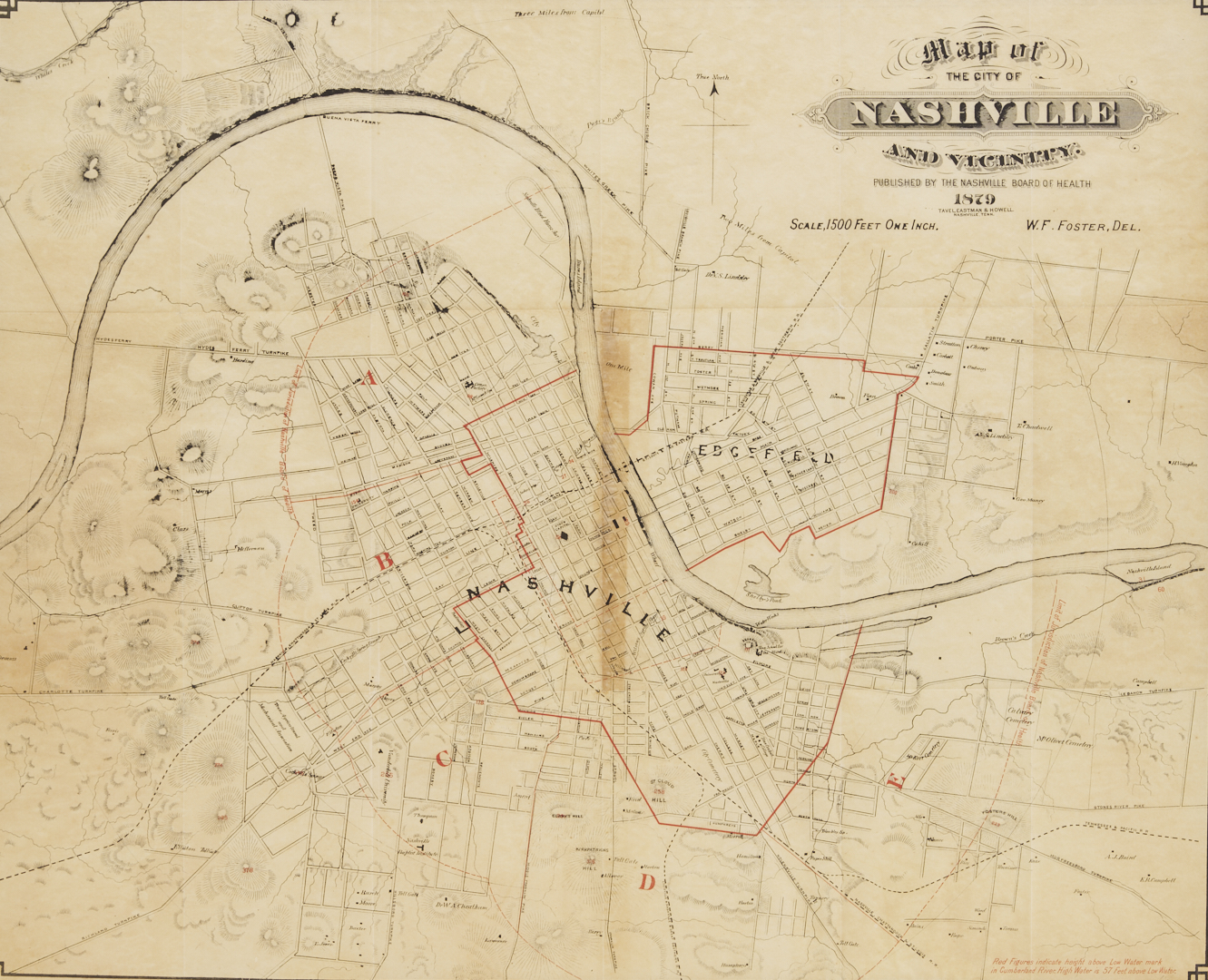 Lot 516: 1879 Map of Nashville Tennessee, Wilbur Foster