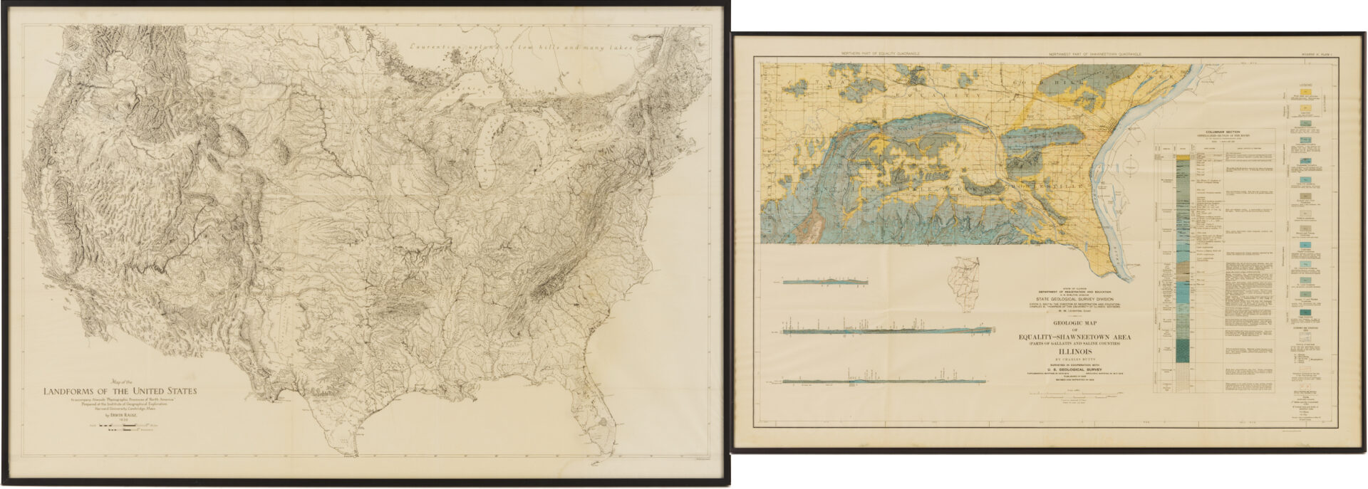 Lot 517: 2 Geological Maps: Landforms of the US c. 1939 & Shawneetown IL c. 1928