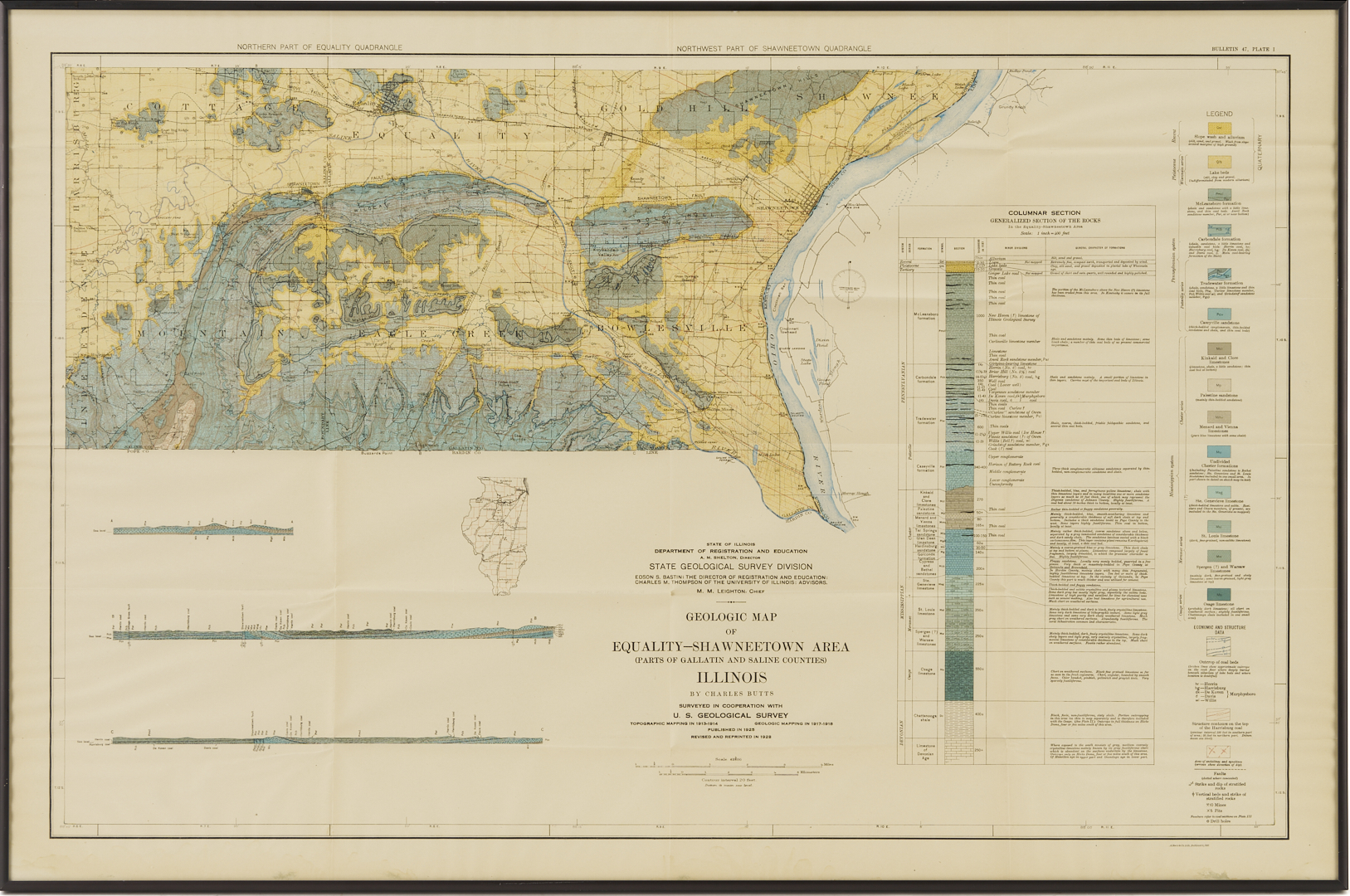 Lot 517: 2 Geological Maps: Landforms of the US c. 1939 & Shawneetown IL c. 1928