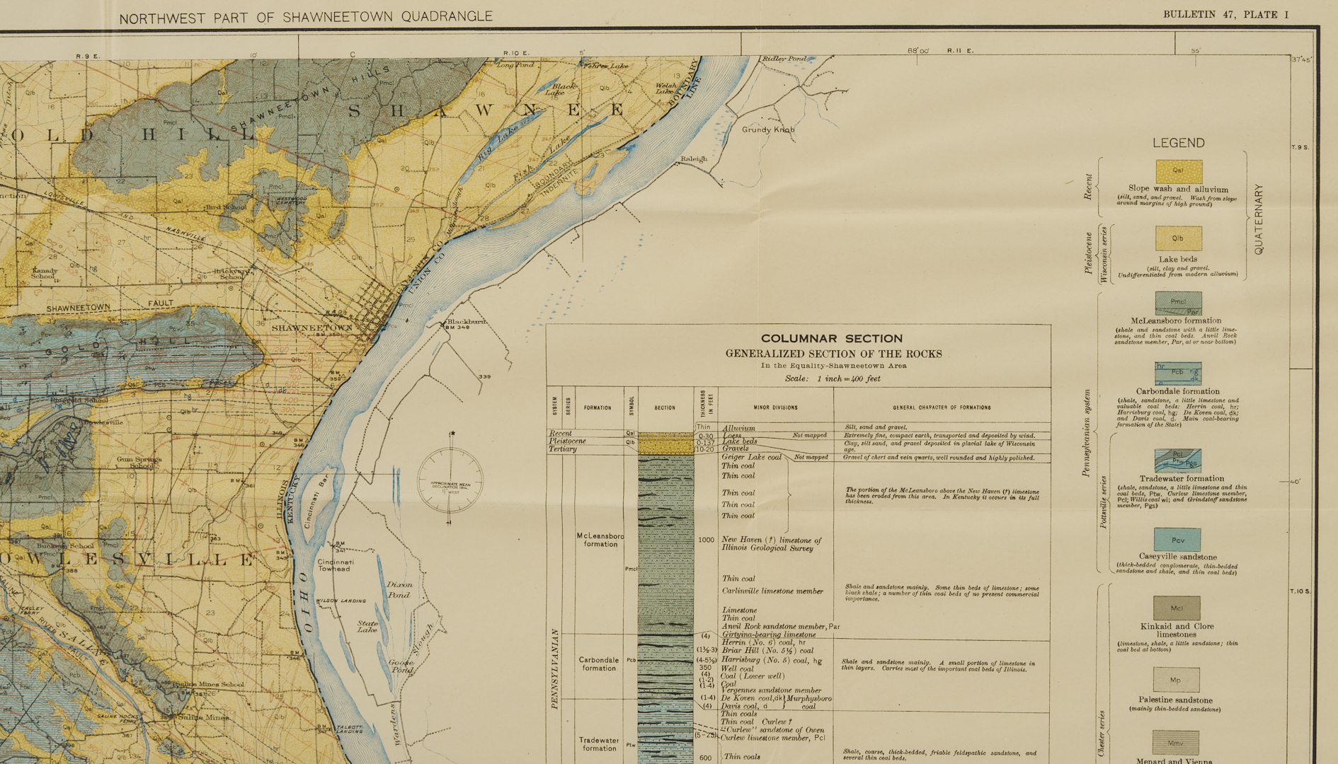 Lot 517: 2 Geological Maps: Landforms of the US c. 1939 & Shawneetown IL c. 1928