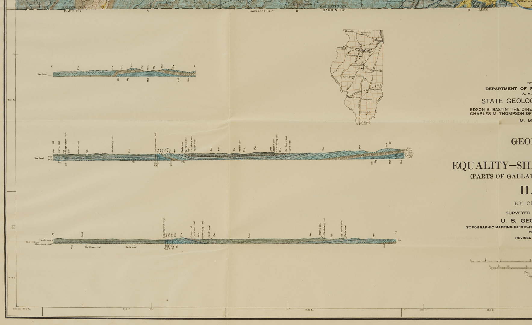 Lot 517: 2 Geological Maps: Landforms of the US c. 1939 & Shawneetown IL c. 1928