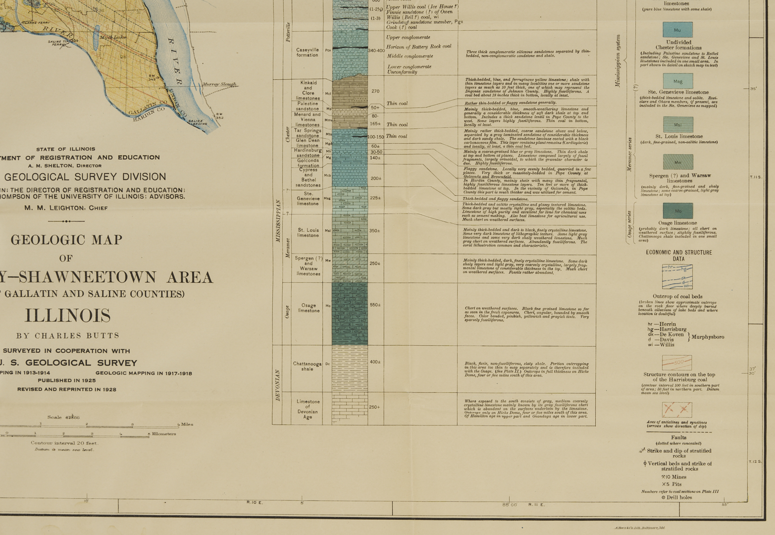 Lot 517: 2 Geological Maps: Landforms of the US c. 1939 & Shawneetown IL c. 1928