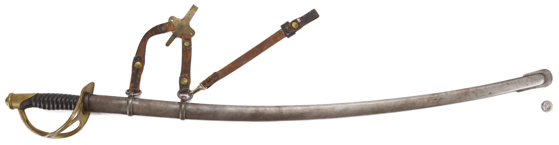 Lot 524: Mansfield & Lamb U.S. MDL 1860 Light Cavalry Sword w Steel Scabbard & Leather Hanger