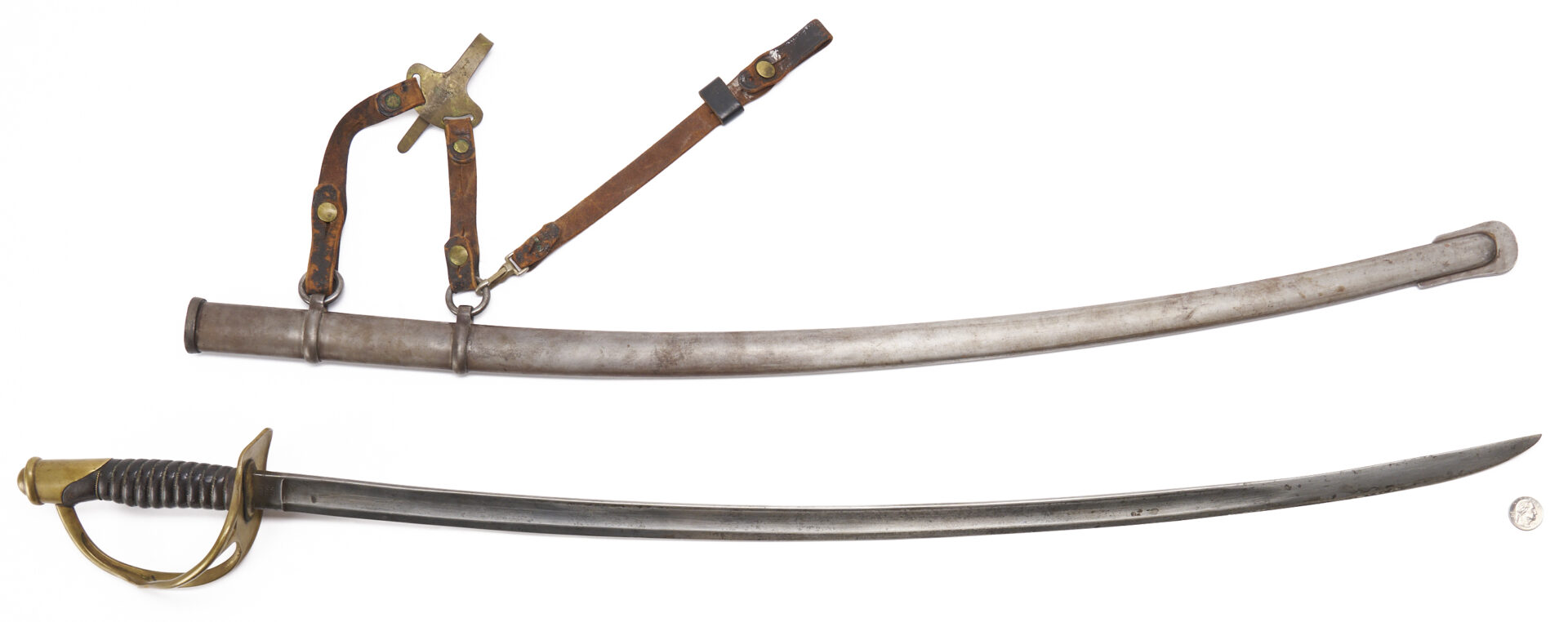 Lot 524: Mansfield & Lamb U.S. MDL 1860 Light Cavalry Sword w Steel Scabbard & Leather Hanger