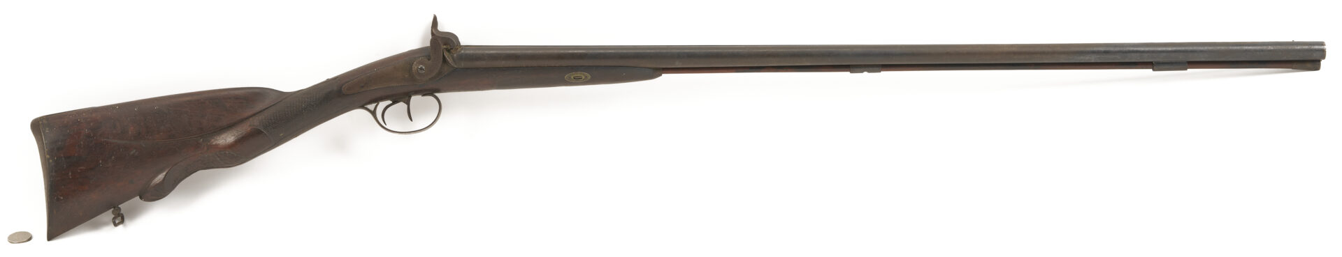 Lot 527: 19th C. Double Barrel Percussion Shotgun w/ Carved Stock