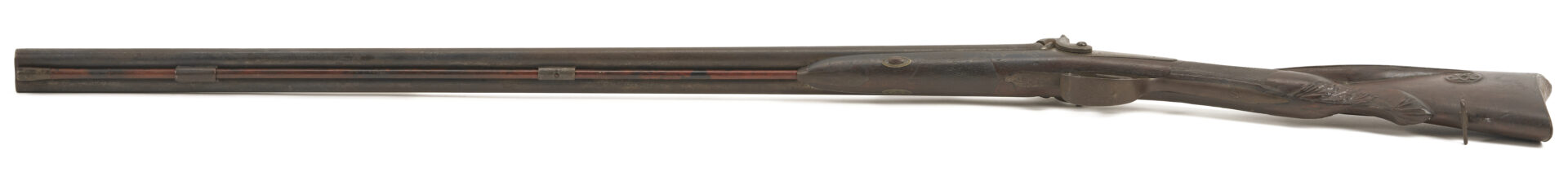 Lot 527: 19th C. Double Barrel Percussion Shotgun w/ Carved Stock