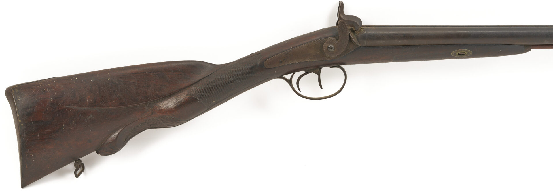 Lot 527: 19th C. Double Barrel Percussion Shotgun w/ Carved Stock