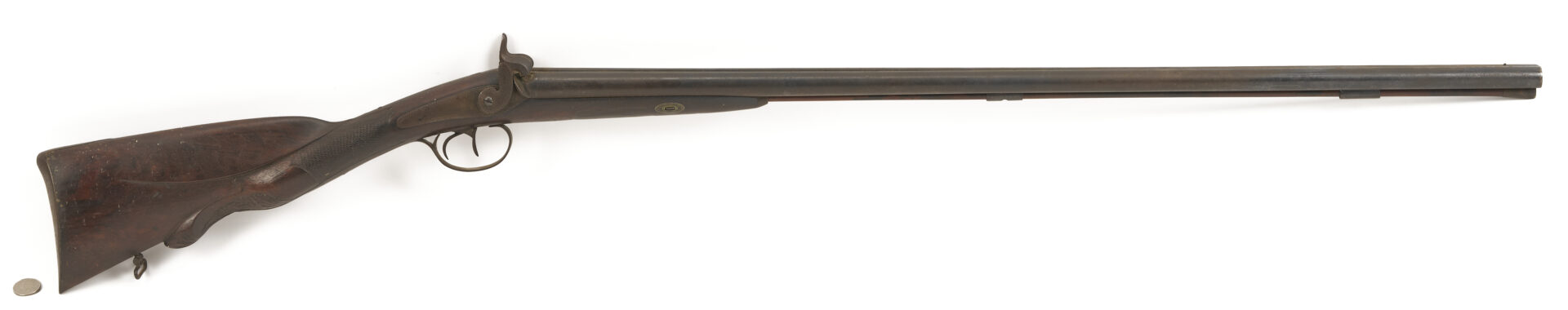 Lot 527: 19th C. Double Barrel Percussion Shotgun w/ Carved Stock