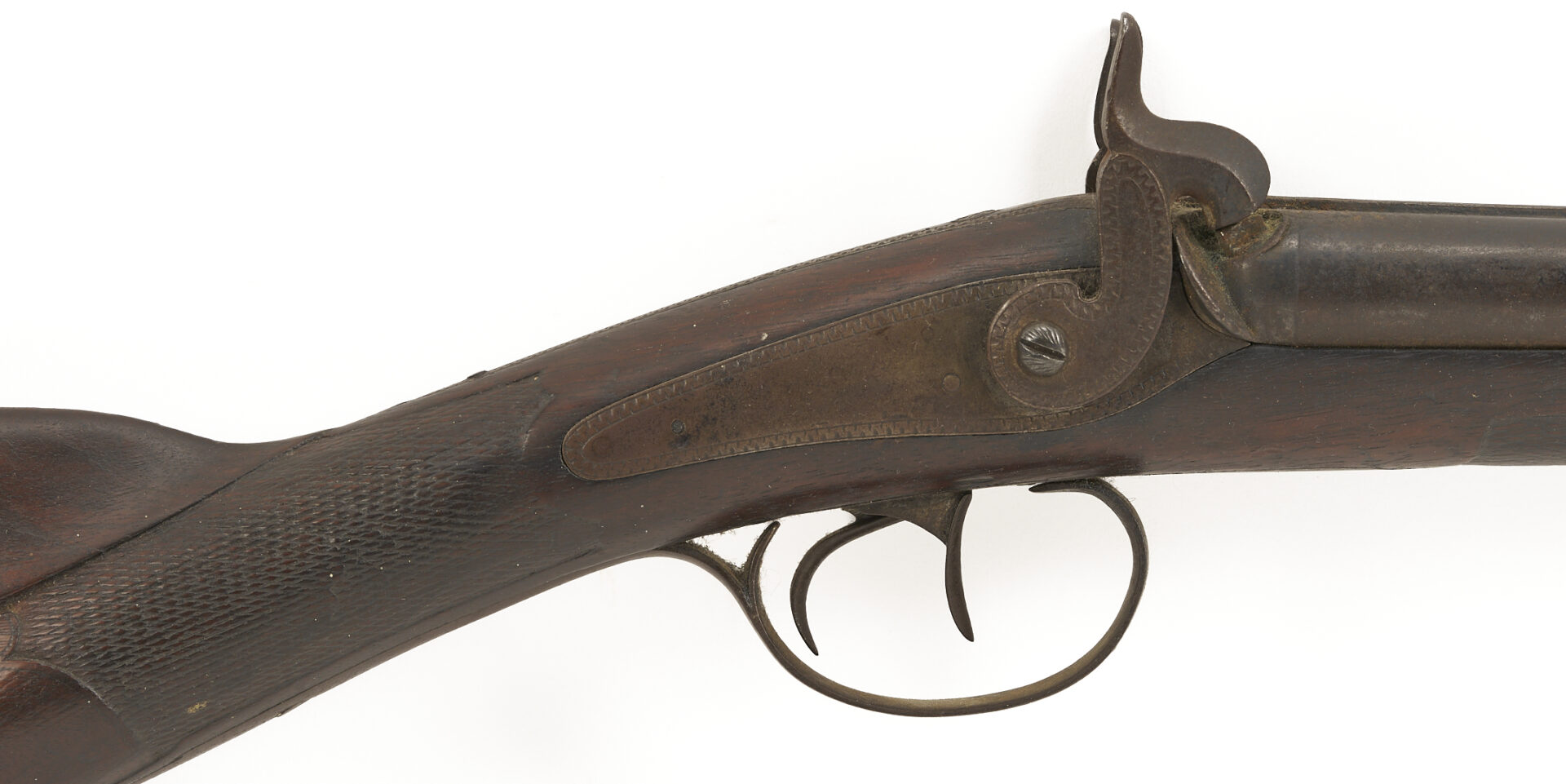 Lot 527: 19th C. Double Barrel Percussion Shotgun w/ Carved Stock