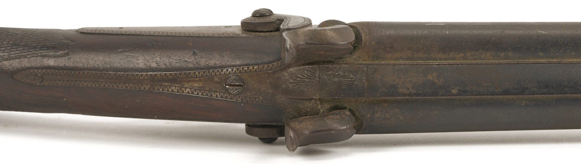 Lot 527: 19th C. Double Barrel Percussion Shotgun w/ Carved Stock