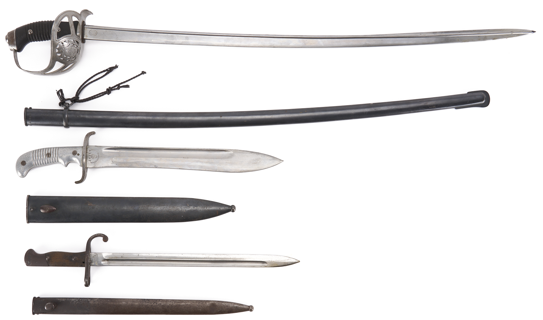 Lot 529: 3 Argentinian Bladed Weapons: Sword, Machete, & Bayonet