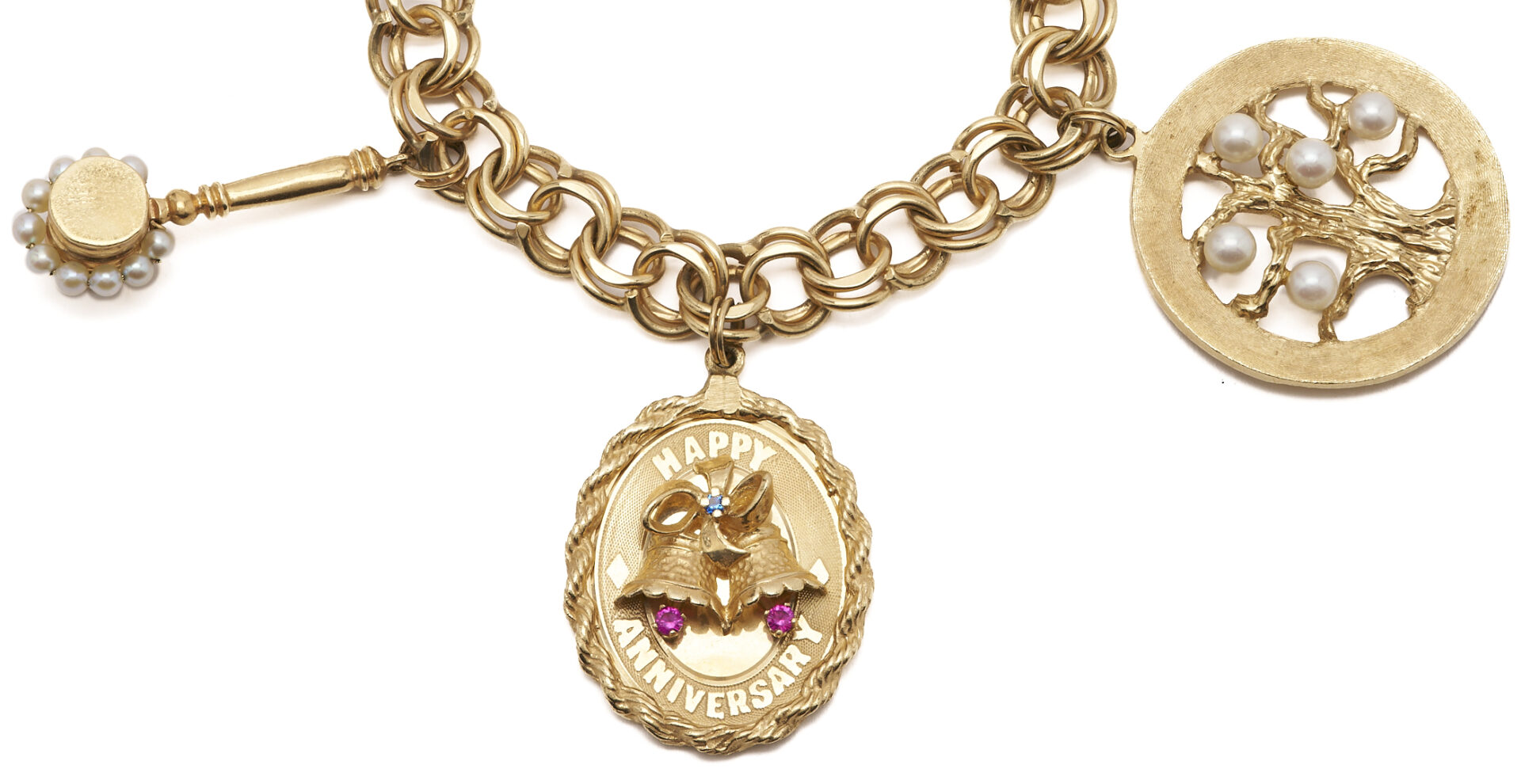 Lot 52: Vintage 14K Yellow Gold Charm Bracelet &  5 14K Gemstone Charms