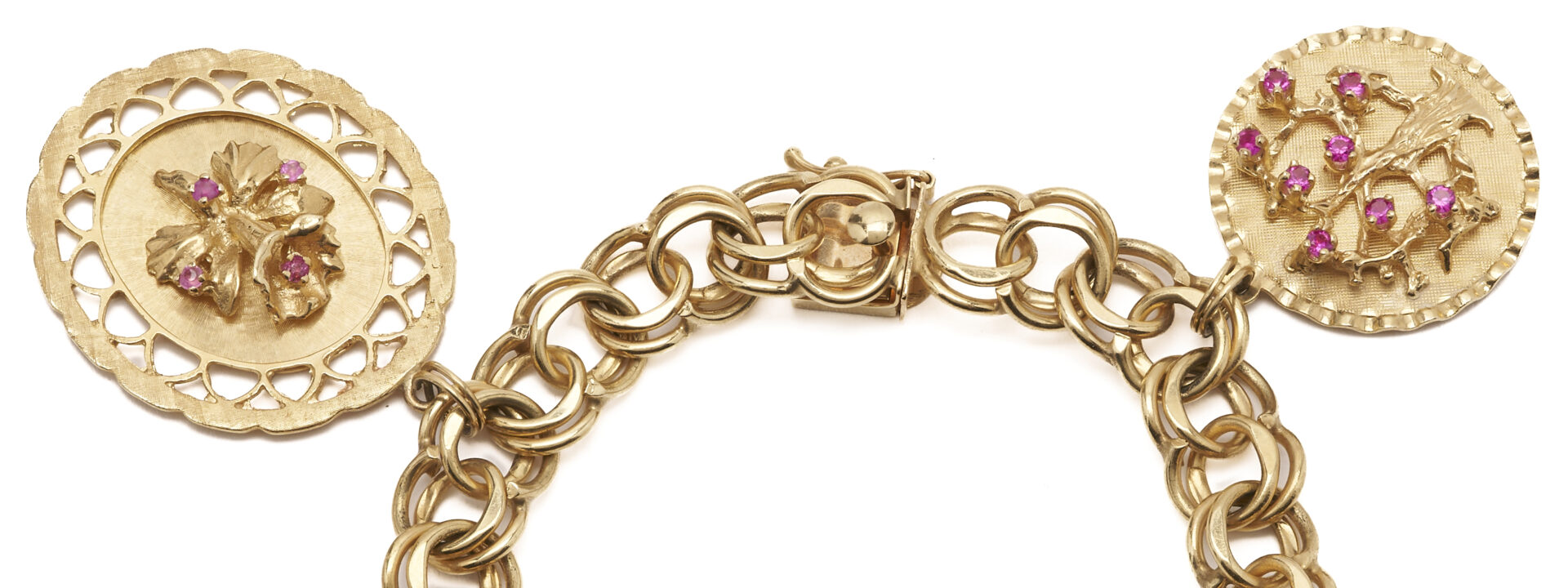 Lot 52: Vintage 14K Yellow Gold Charm Bracelet &  5 14K Gemstone Charms
