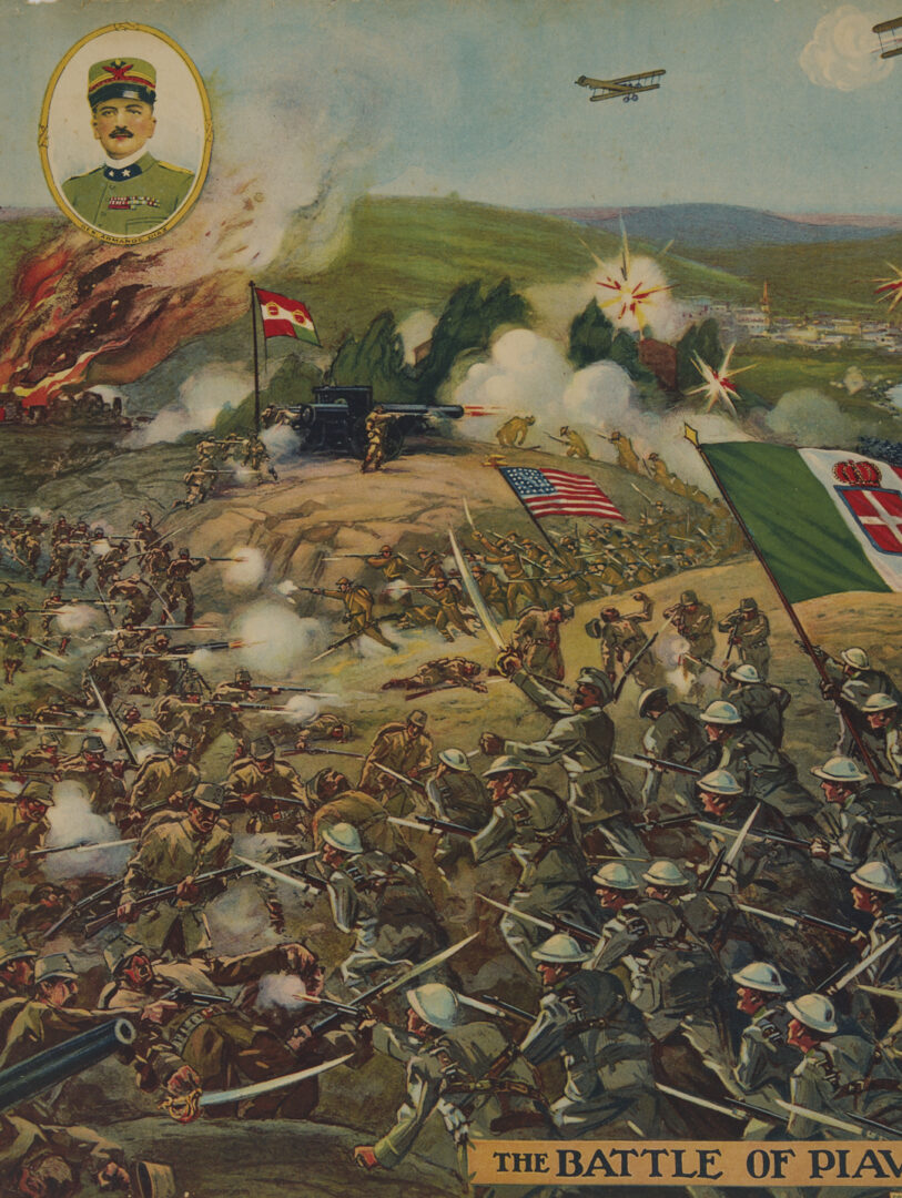 Lot 532: Three WW1 Posters; British Franco American Army, 18 Huns, Battle of Piave