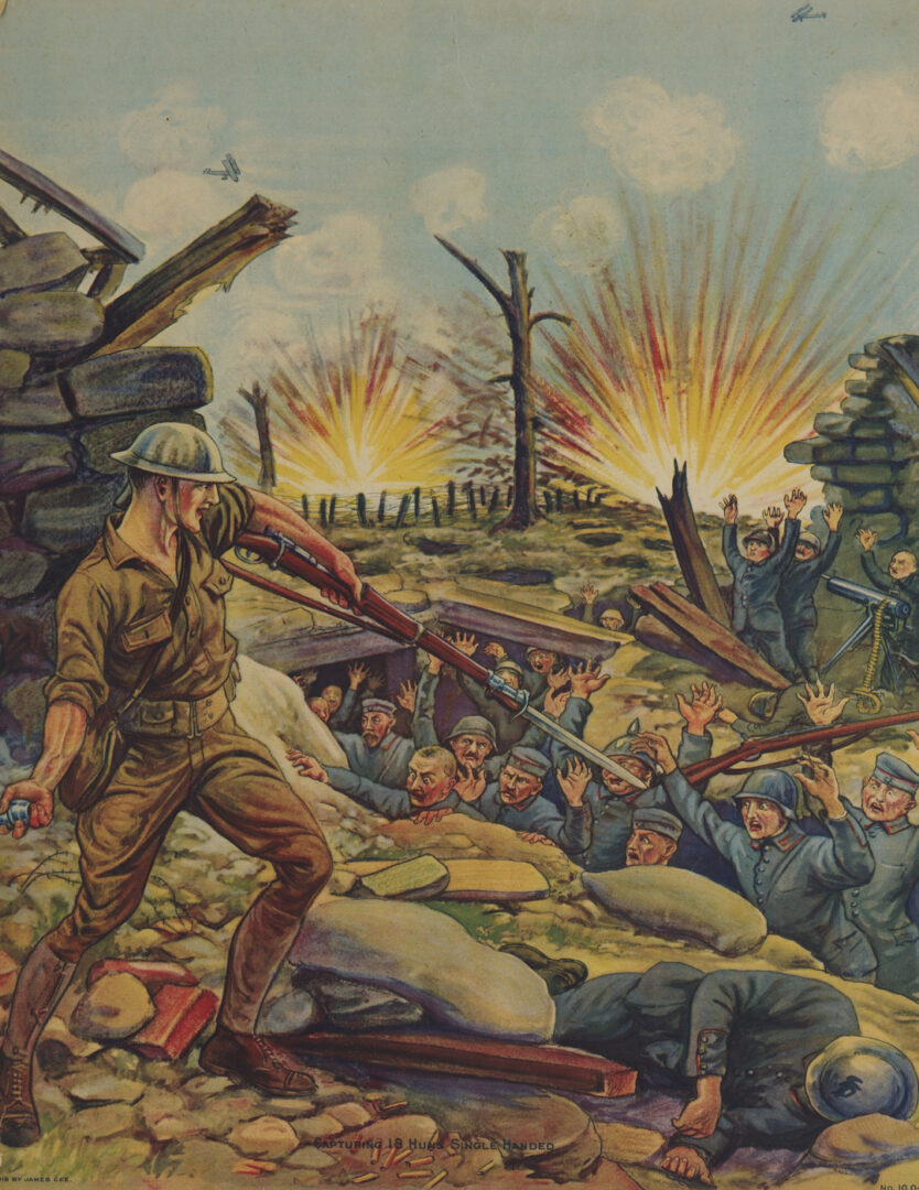 Lot 532: Three WW1 Posters; British Franco American Army, 18 Huns, Battle of Piave
