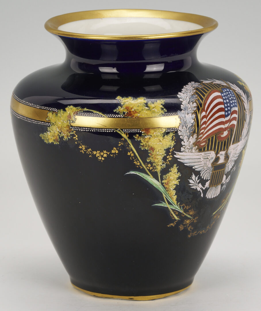 Lot 533: WWI Buffalo Pottery Vase w/ Patriotic Insignia