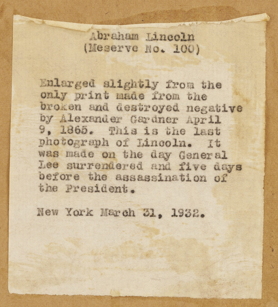 Lot 534: 2 Meserve Photographs of Lincoln: Cracked Plate, Brady