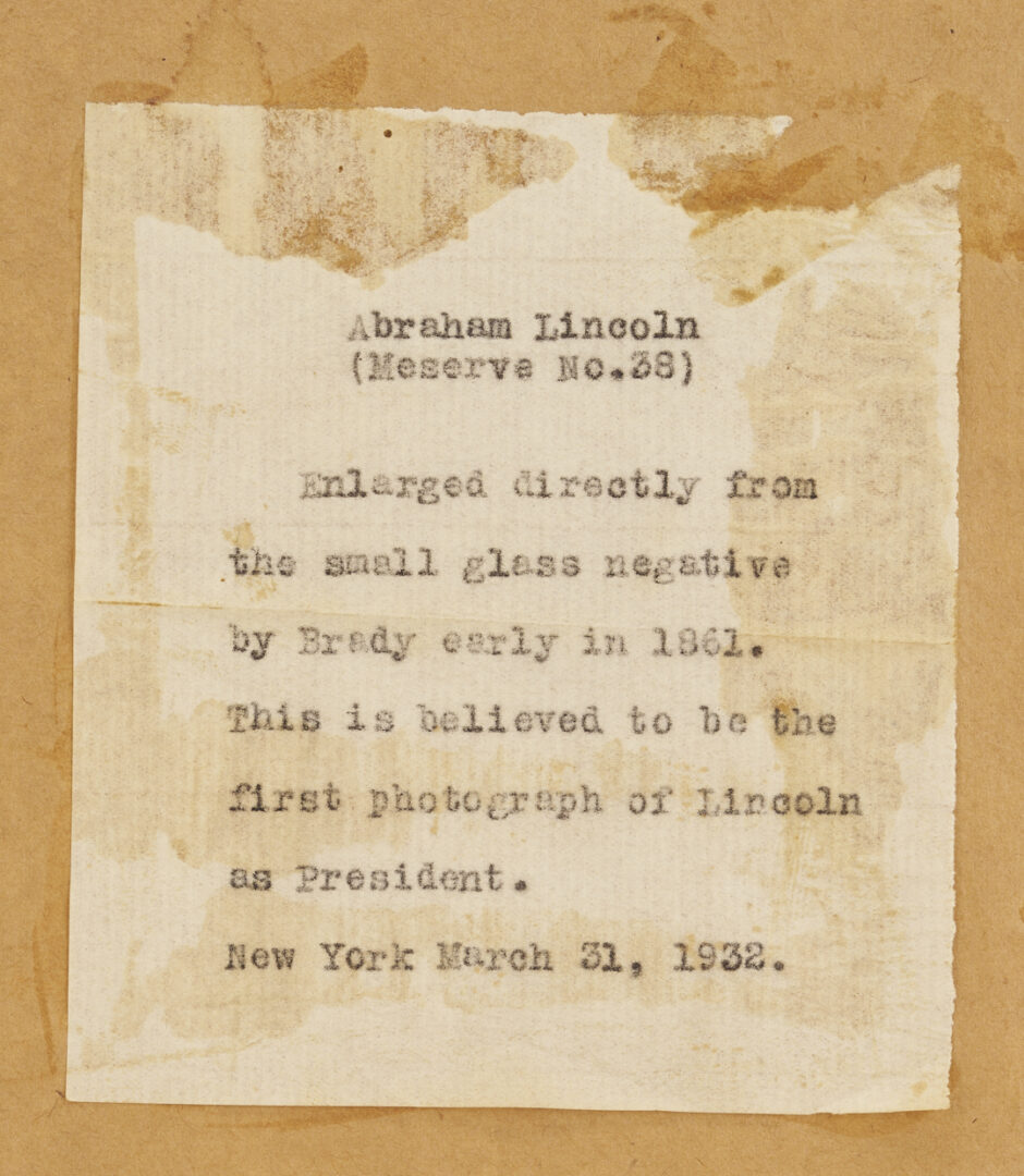 Lot 534: 2 Meserve Photographs of Lincoln: Cracked Plate, Brady