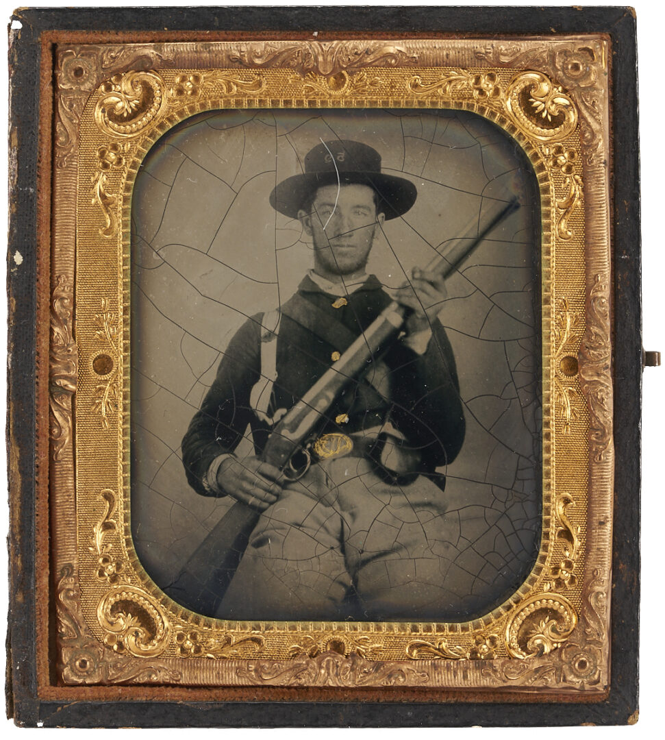 Lot 535: Tintype of Soldier w/ Springfield Rifle, 52nd KY