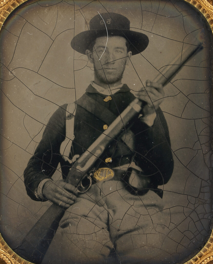 Lot 535: Tintype of Soldier w/ Springfield Rifle, 52nd KY