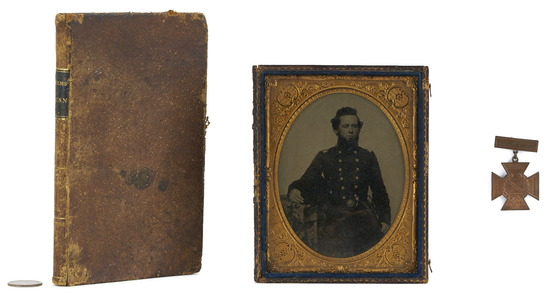 Lot 536: Large Tintype CSA Lt. Col. Thomas Coke Johnson, 19th GA, w/ Southern Cross, Book