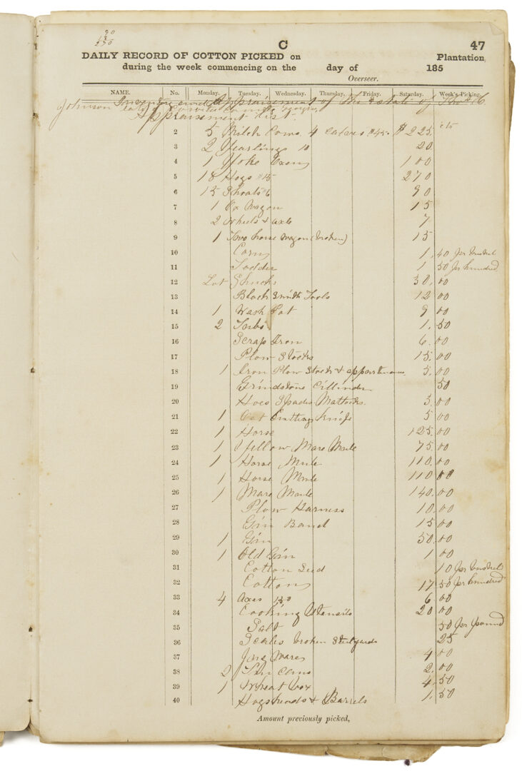 Lot 538: Coweta Georgia Plantation Journal, J.H. Johnson Family