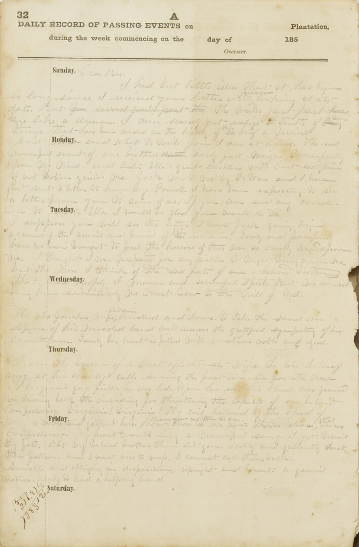 Lot 538: Coweta Georgia Plantation Journal, J.H. Johnson Family