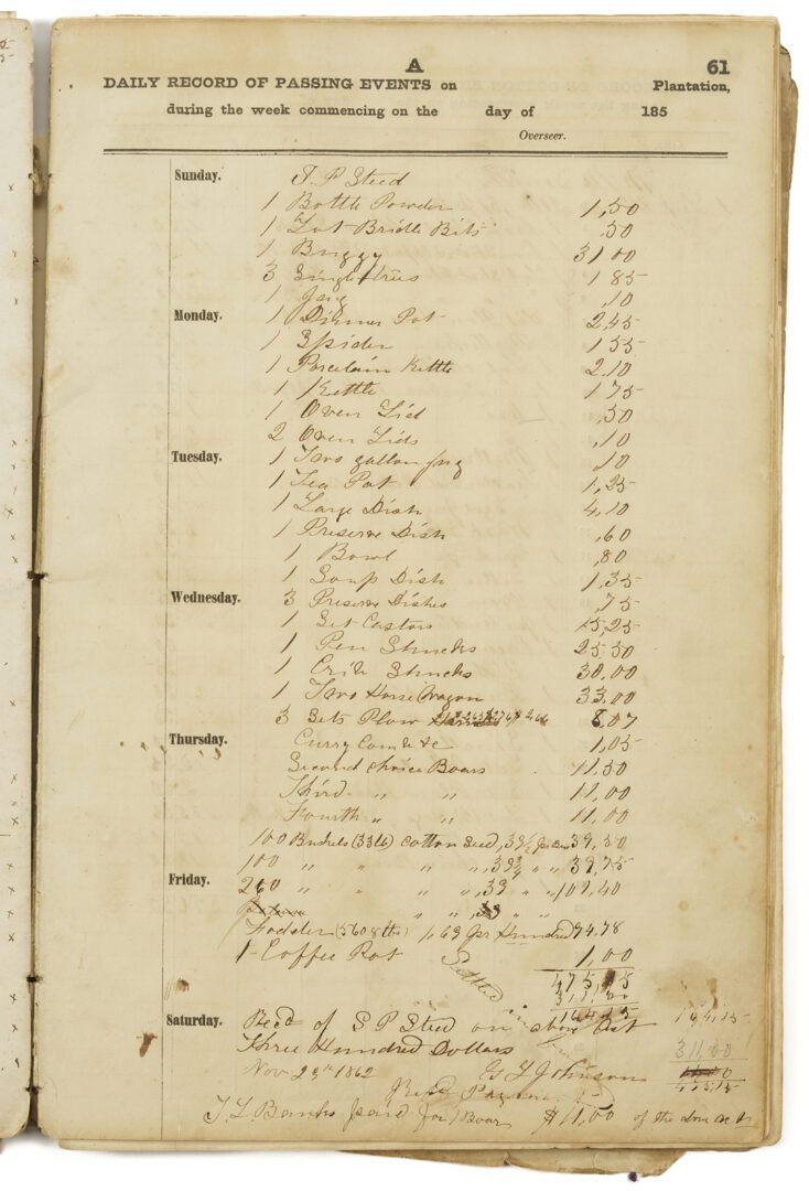 Lot 538: Coweta Georgia Plantation Journal, J.H. Johnson Family