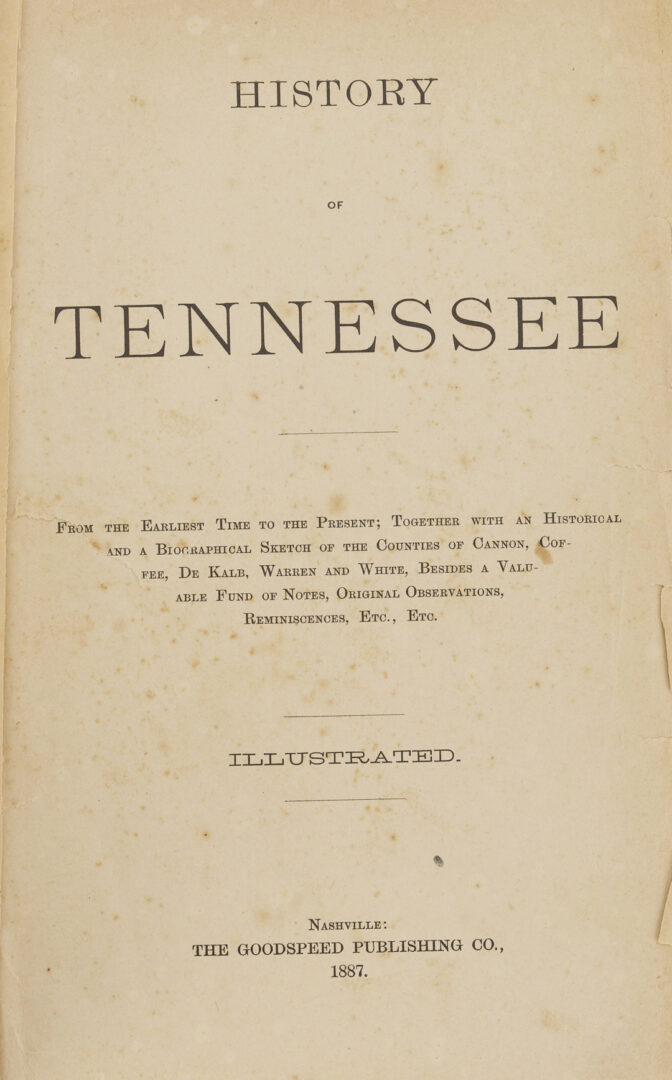 Lot 539: 6 Books on Tennessee, Confederate History; Nashville Publishers