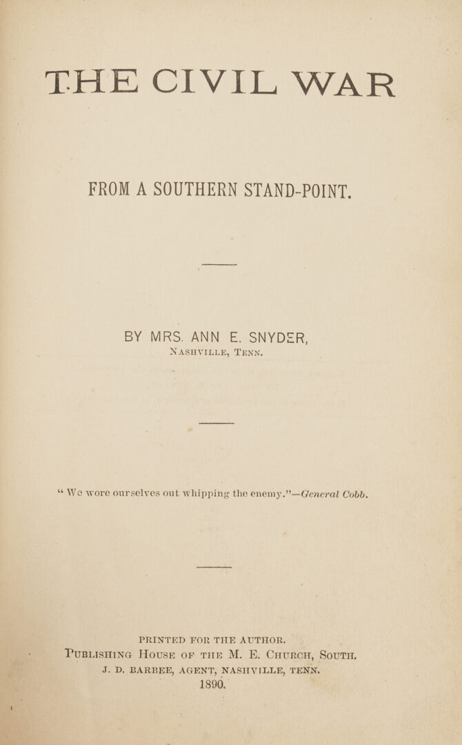 Lot 539: 6 Books on Tennessee, Confederate History; Nashville Publishers