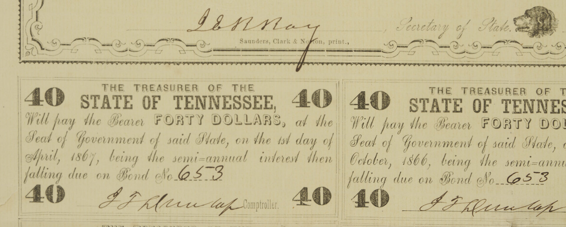 Lot 542: Isham Harris Confederate TN Governor Signed War Bond, 1862