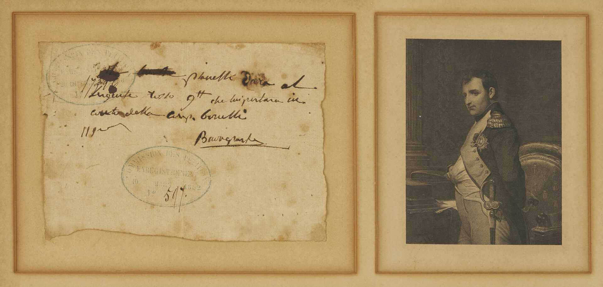 Lot 544: Napoleon Bonaparte Autograph, Framed