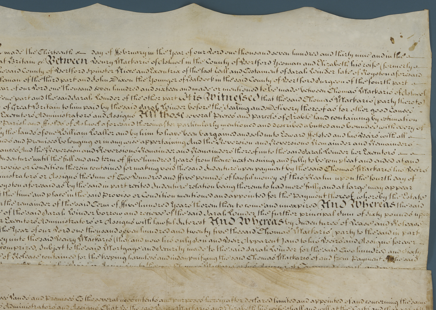 Lot 545: King George II-Era Stamped Indenture Quadripartite on Vellum, 1739
