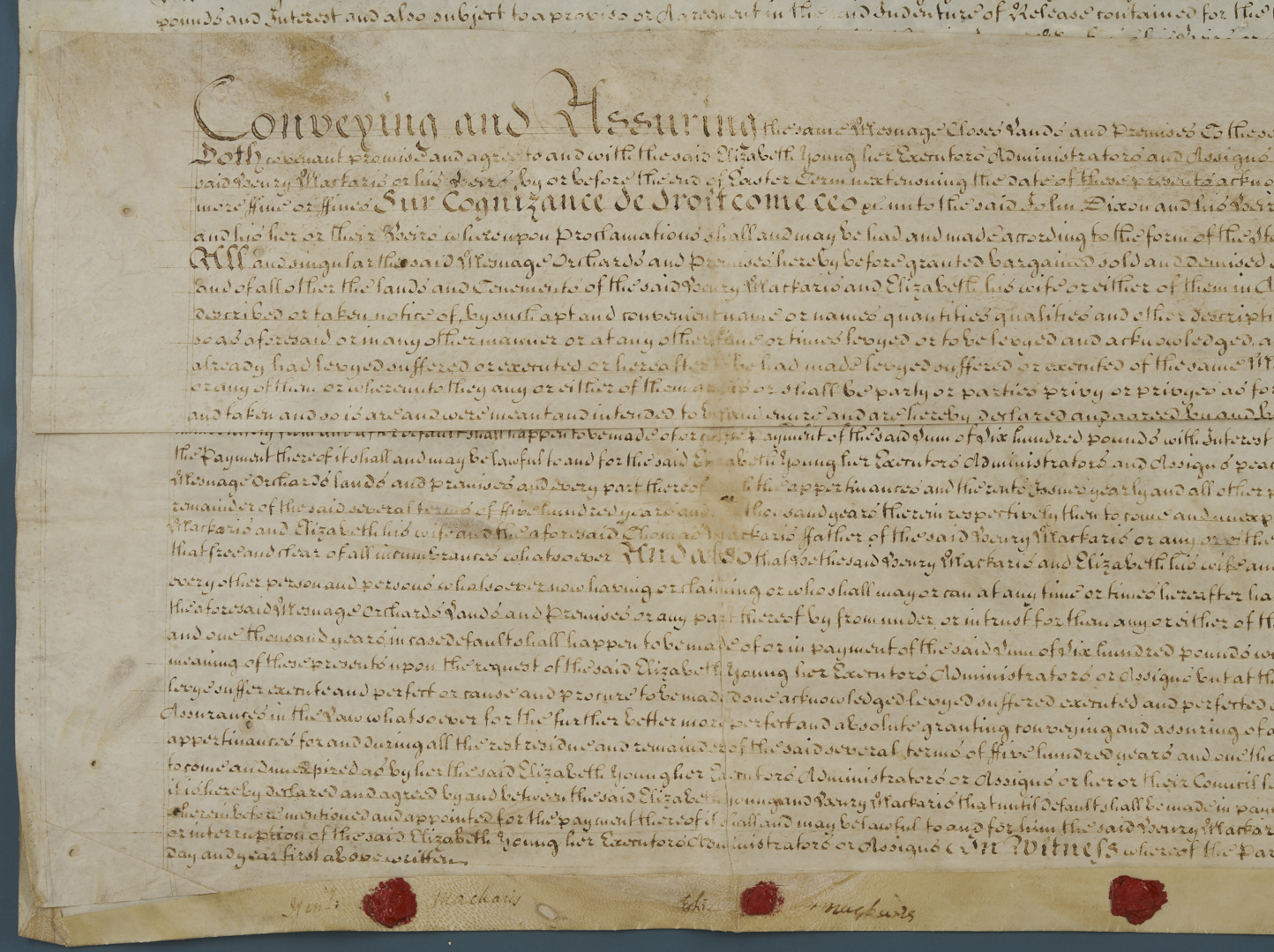 Lot 545: King George II-Era Stamped Indenture Quadripartite on Vellum, 1739