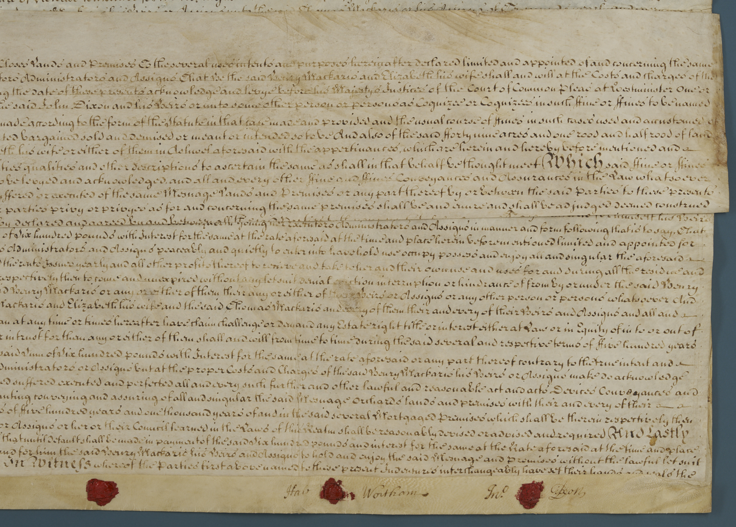 Lot 545: King George II-Era Stamped Indenture Quadripartite on Vellum, 1739