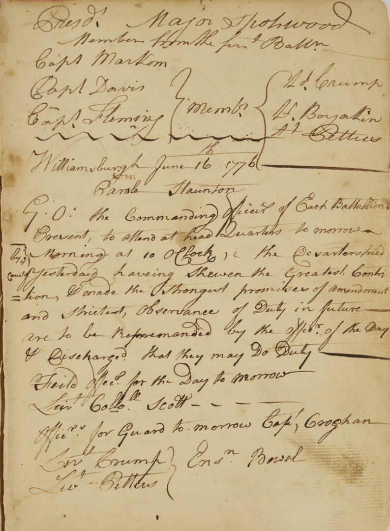 Lot 548: Revolutionary War Orderly Book, Virginia Regiments 1776-1777