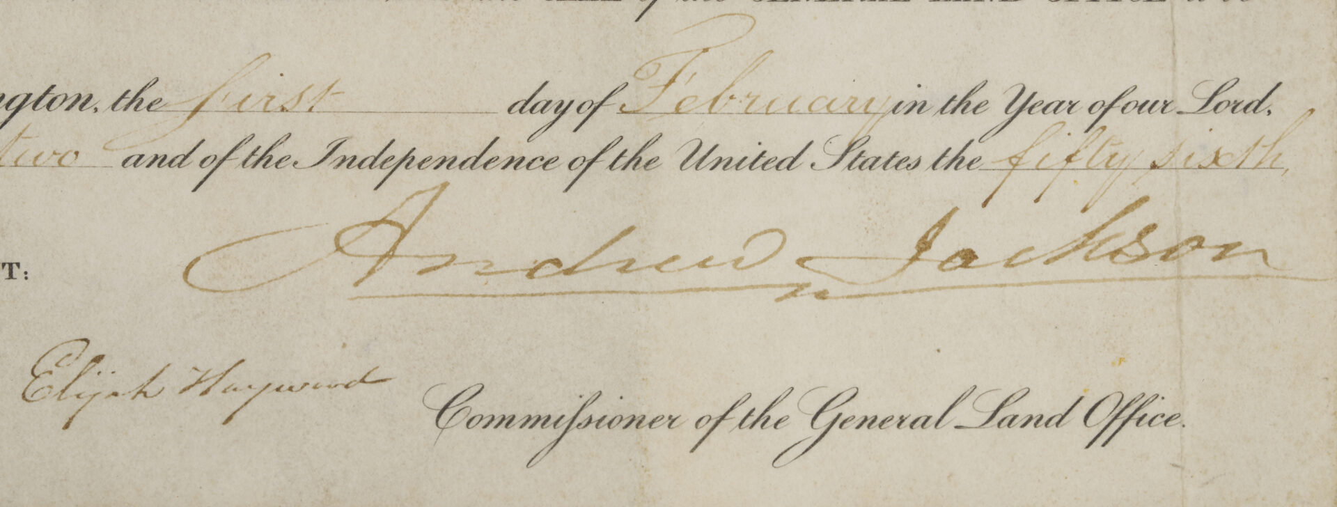Lot 554: Andrew Jackson Signed Mississippi Land Grant, 1832