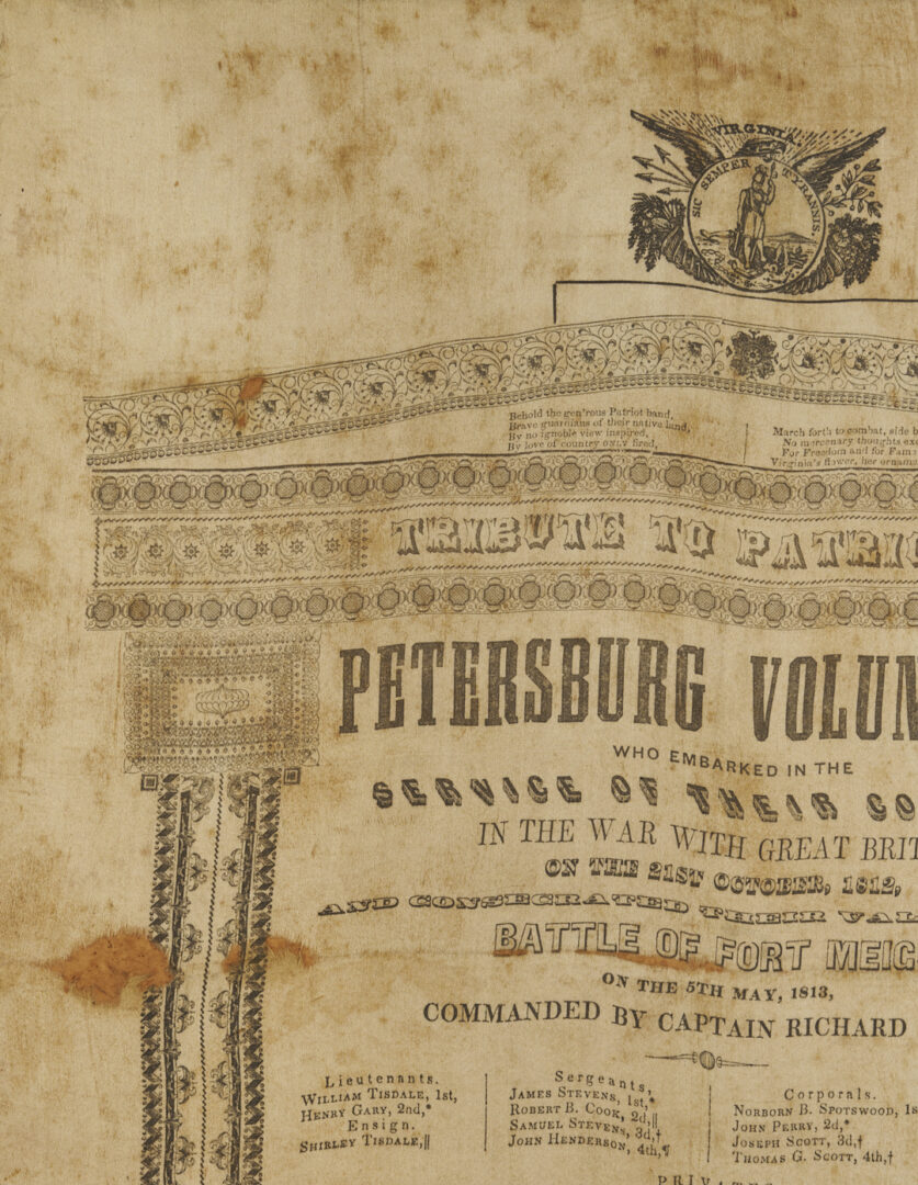Lot 555: War of 1812 related Broadside, Petersburg Volunteers