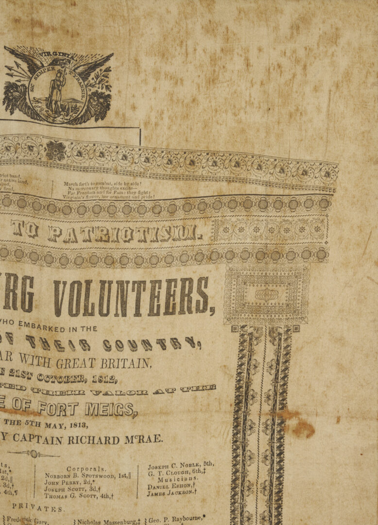 Lot 555: War of 1812 related Broadside, Petersburg Volunteers