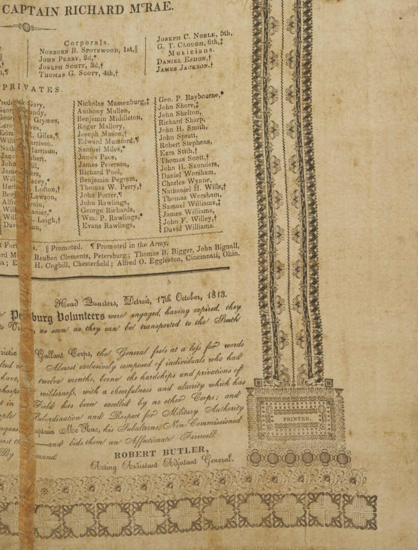 Lot 555: War of 1812 related Broadside, Petersburg Volunteers