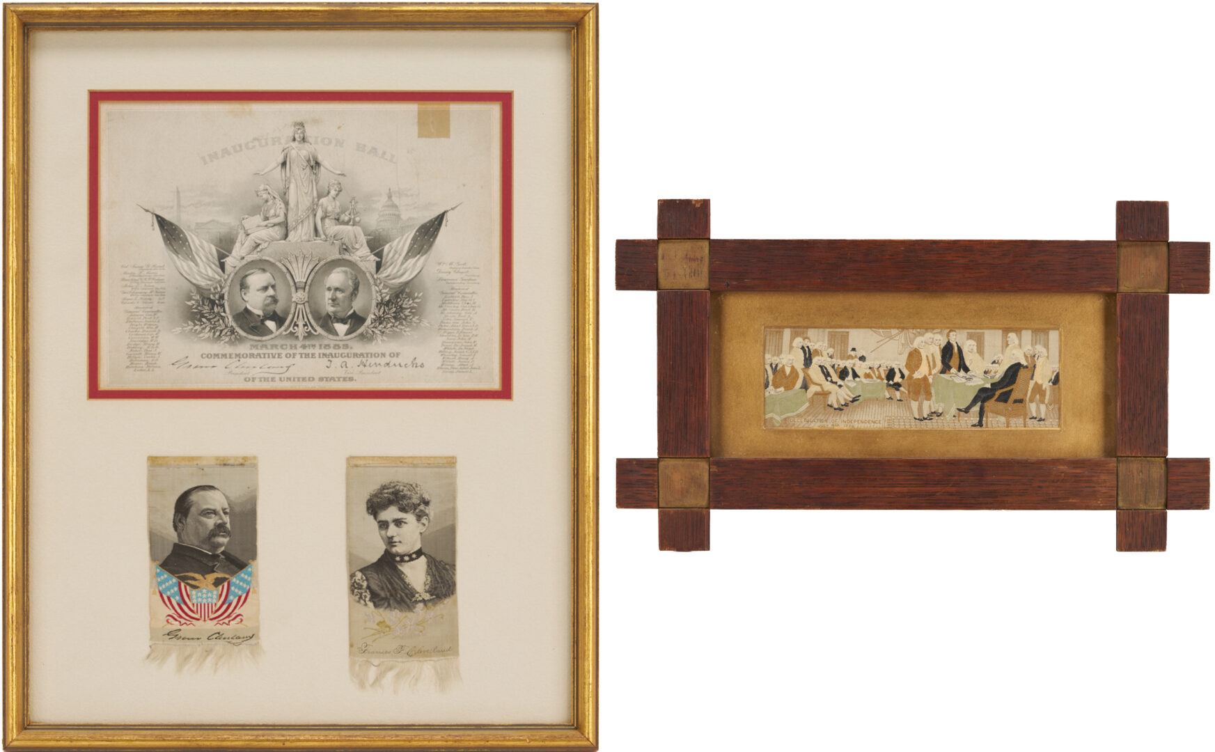 Lot 557: Grover Cleveland Framed Inaugural Invitation Plus Stevengraph