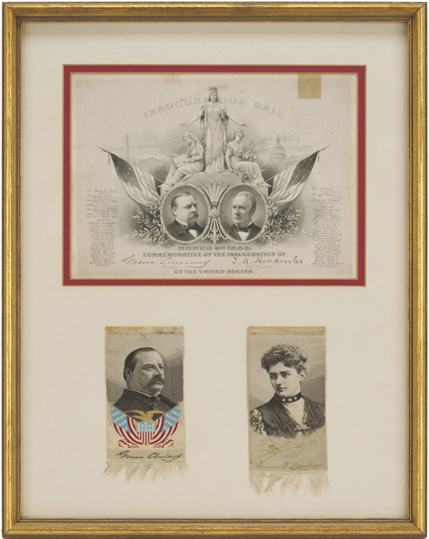 Lot 557: Grover Cleveland Framed Inaugural Invitation Plus Stevengraph