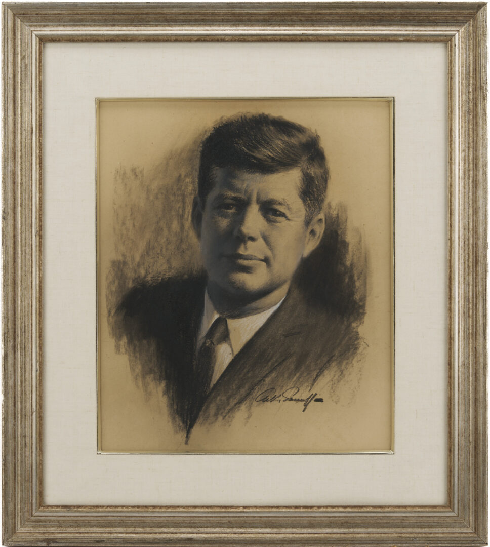 Lot 560: Arthur Sarnoff Charcoal Portrait of JFK