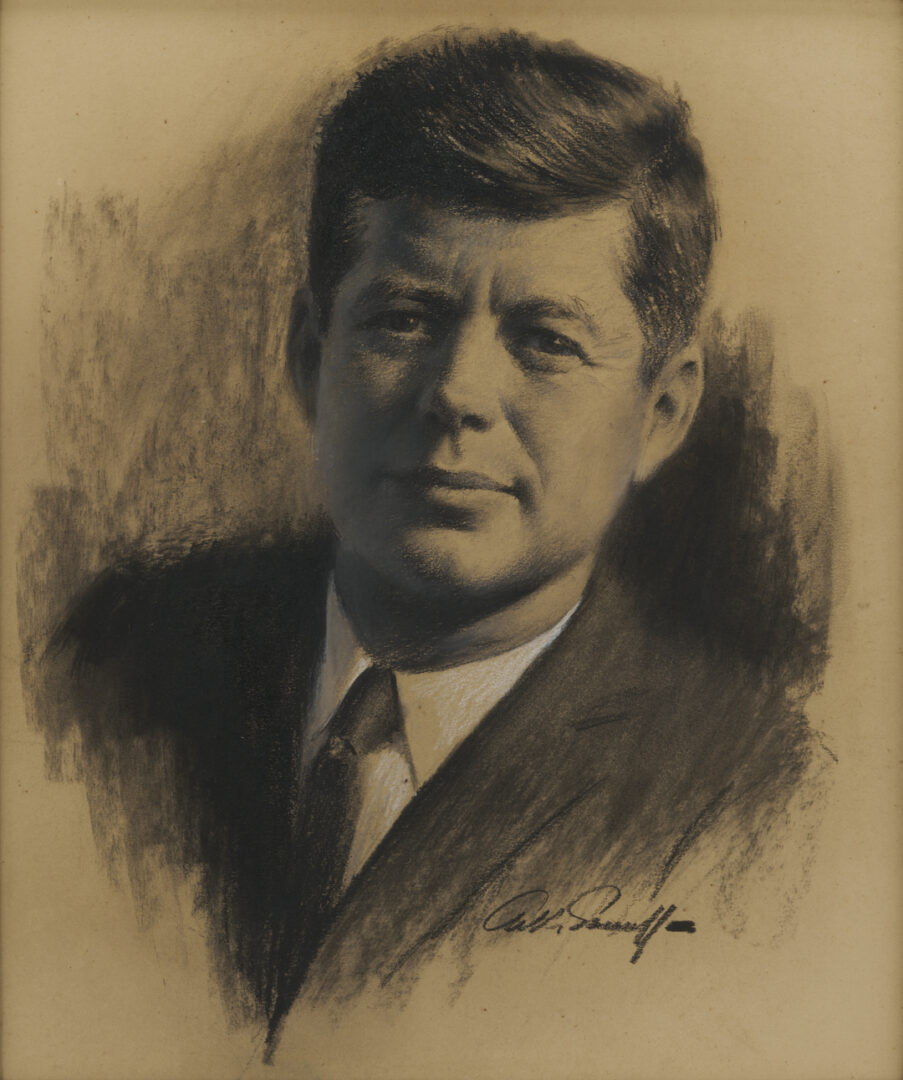 Lot 560: Arthur Sarnoff Charcoal Portrait of JFK
