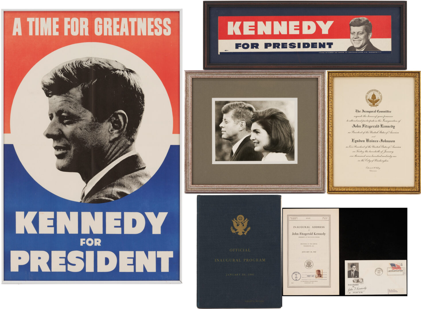 Lot 562: JFK Ephemera Archive: Campaign Posters, Inauguration Items