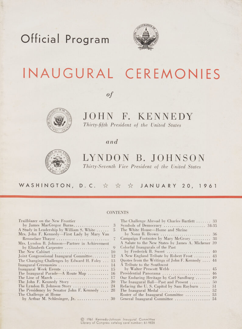 Lot 562: JFK Ephemera Archive: Campaign Posters, Inauguration Items